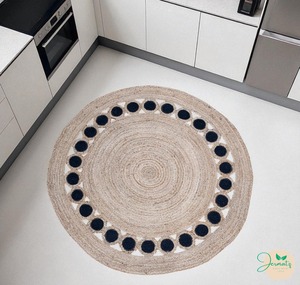 Tapis rond en jute Jermatz à prix avantageux, fait main, marron naturel, géométrique, bohème, pour salon, écologique, nettoyage facile - Product Image 6