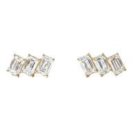 Boucles d'oreilles clous en moissanite, diamant de laboratoire émeraude, triple grappe, en or massif 10K 14K 18K, bijoux minimalistes en or