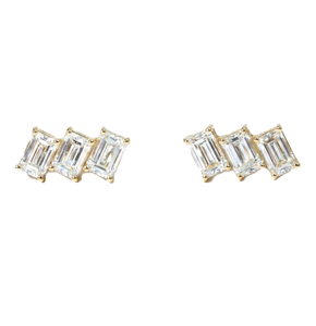 Pendientes de Moissanita con Diamantes Cultivados en Laboratorio, Diseño de Triple Racimo, Oro Sólido de 10K, 14K, 18K, Joyería Minimalista de Oro - Product Image 1