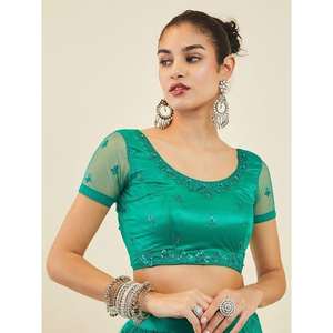 Majestic Teal Green Sequin <b>Net</b> Mehandi Wear Lehenga Choli With <b>Dupatta</b> - Product Image 4