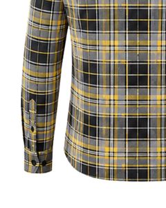 Camisa de Franela a Cuadros Amarilla y Negra Personalizada para Hombre, Corte Ajustado, con Botones, Manga Larga, de Algodón, Estilo Casual - Product Image 6