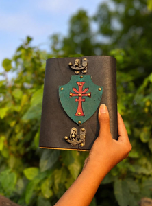 Handmade Leather <b>Journal</b>, Medieval Shield Cross Design, Gothic <b>Diary</b>, Rustic Vintage Indiana Jones - Product Image 1