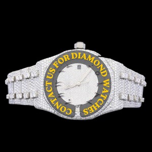 Reloj Hip Hop Personalizado de Oro Blanco con Diamantes Moissanite y Esfera Redonda con Números Arábigos, Diseño Personalizado - Product Image 1