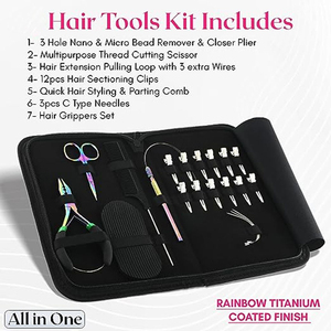 Pince à cheveux 3 trous pour extensions capillaires, micro-anneaux, perles, liens – Kit d'extension capillaire en acier inoxydable, design best-seller - Product Image 5