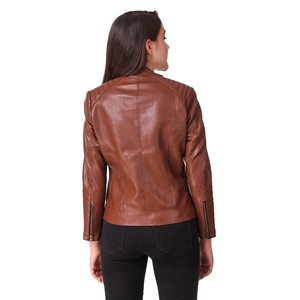 Chaqueta de Cuero al por Mayor para Mujer, Chaqueta de Cuero con Puños Acanalados, Chaqueta de Cuero Genuino de Inspiración Retro - Product Image 4