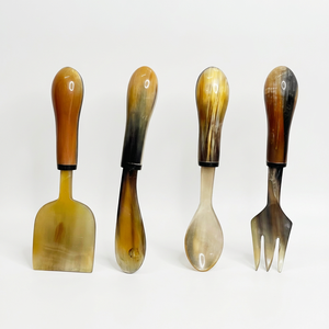 Ensemble d'ustensiles de service en corne naturelle, écologiques et durables, cuillère, fourchette, spatule, fabrication artisanale, vente en gros, logo personnalisé, OEM, ODM, en vrac - Product Image 1
