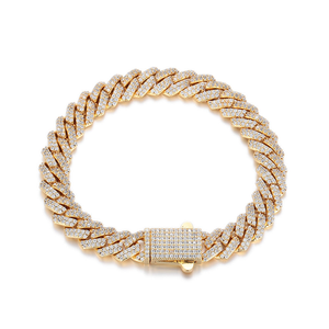 Men's 22K Gold Plated Diamond Chain <b>Bracelet</b> Micro Pave Round Brilliant Cut Luxury Everyday Wear Geometric Style - Product Image 1