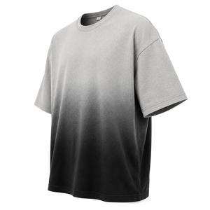 Camiseta de algodón de manga corta con cuello redondo y diseño degradado para hombre, estilo casual, transpirable, de punto, diseño liso, MOQ bajo - Product Image 1