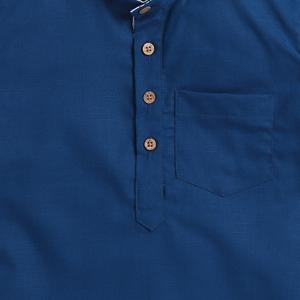 Polka Tots Media manga corta Kurta Floral Placket y roll over loop-Azul oscuro - Product Image 3