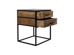 Mesita de Noche Aara de Madera de Mango Sólida con Acabado Rústico, Estructura Metálica, 2 Cajones, Mueble para Dormitorio - Product Image 3