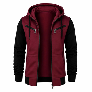 Sudadera con Capucha y Cremallera para Hombre, Color Sólido, Chaqueta Informal, Tejido de Poliéster y Algodón, Ropa de Otoño, Corte Regular - Product Image 1