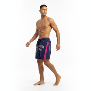 <b>Men's</b> Navy <b>Pink</b> Side Stripe Board <b>Shorts</b> Quick Dry Drawstring Mid Waist Casual Style 100% Polyester - Product Image 4