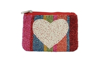 Pochette à monnaie en coton faite main avec perles en forme de cœur, mini sac à fermeture éclair brodé, petite pochette décontractée pour cadeau de fête