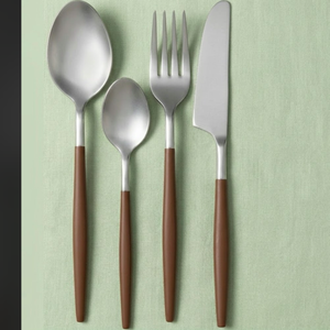Juego de cubiertos de lujo con mango de madera y acero inoxidable pulido a espejo para uso diario en el hogar, restaurante y cocina. - Product Image 1