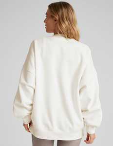 Sweat-shirt blanc surdimensionné à col rond pour femme, en molleton épais de qualité supérieure, à manches longues, pull décontracté pour tous les jours - Product Image 4