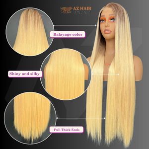 Cheap Price Balayage Blonde Bone Straight Wig Natural <b>Black</b> Color <b>Lace</b> Frontal Wig 12A Virgin Raw Vietnamese Hair Extensions - Product Image 4