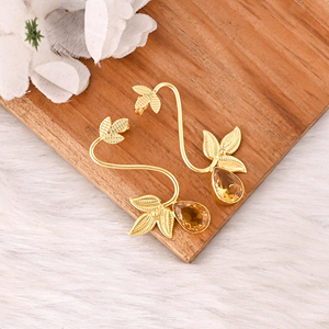 Boucles d'oreilles pendantes en laiton plaqué or avec serti clos en pierre gemme Citrine Hydro, bijoux de mode faits à la main et tendance pour femmes - Product Image 3