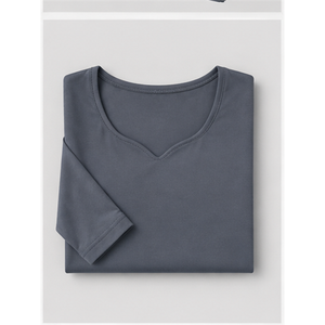 Camiseta de mujer con cuello con muescas en gris pizarra, manga tres cuartos, corte en A, WTS-0162 - Product Image 6