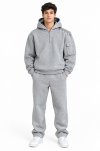Ensemble de jogging décontracté pour homme, coupe régulière, manches longues, couleur unie, en nylon/spandex/polyester, avec poches latérales, idéal pour l'automne - Product Image 4