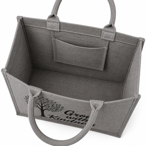 Grow With Kindness Tree Print Jute Shopping <b>Bag</b> <b>Medium</b> <b>Size</b> Zipper Closure Hand Length Handle Gray - Product Image 5