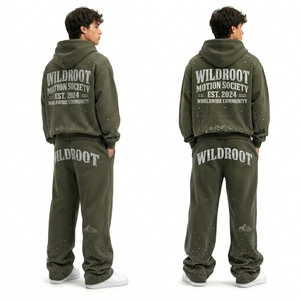 Ensemble de survêtement streetwear pour homme avec strass, sweat à capuche zippé en coton et pantalon de jogging à jambes larges, qualité supérieure - Product Image 5