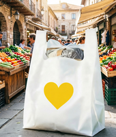 Sac biodégradable à soufflets latéraux avec valve, poignée longue, auto-adhésif