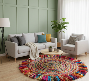 Tapis en jute et tissus multiples tressés à la main, motif floral moderne, léger, tissage plat, réversible, lavable, antidérapant, fin, pour voyage et pique-nique - Product Image 3