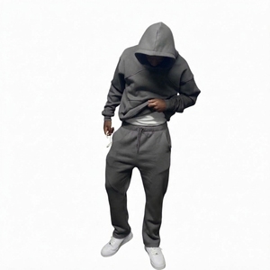 Wholesale Men's Custom Cropped Terry <b>Tracksuit</b> Set Quick Dry Hoodie Sweatpants <b>Y2K</b> Streetwear Casual Jogging Sportswear Matching - Product Image 2