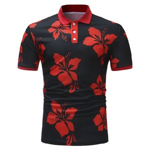 Polo à manches courtes pour homme, imprimé floral noir, décontracté, tricoté, respirant, en polyester - Product Image 6