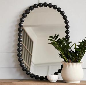 Miroir mural rond en bois perlé, cadre décoratif minimaliste pour salon et chambre à coucher - Product Image 1