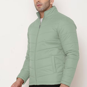 Men's Light Green Stand Collar Puffer Jacket Windproof Polyester Wadding Casual Autumn <b>Coat</b> <b>Zipper</b> Closure Slim Fit - Product Image 4