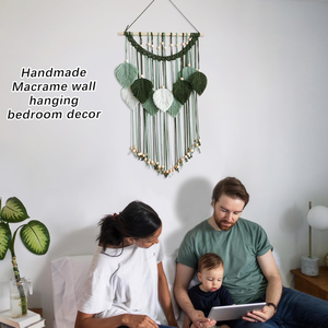 Bolso Tote Casual de Macramé Bohemio con Diseño de Hojas Verdes, Cordón de Algodón, Cuentas de Madera, Dos Asas, Capacidad 3L+, Regalo para Damas de Honor de Boda - Product Image 5