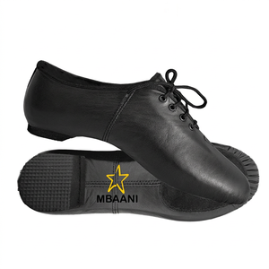 MBAANI Chaussures de jazz noires en cuir véritable à talon plat unisexe - Product Image 1