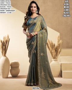 Royal Women's Tissue Organza <b>Silk</b> Saree With Embroidery Work For Wedding Occasion Regular Fit Floor Length Traditional Style - Product Image 1