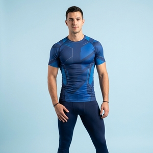 OEM Men Short Sleeve Compression Shirt Custom Print Gym Fitness Tight Fit Bodybuilding Training Athletic Base Layer Activewear - Product Image 1