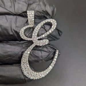 Colgante de Letra Cursiva E con Incrustaciones de Moissanita, Estilo Hip Hop, para Fiestas y Eventos, con Plata 925, Joyería Fina, Colgantes y Dijes - Product Image 1