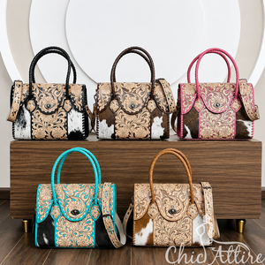 OEM ODM New Manufacturer <b>Tooled</b> <b>Leather</b> Cowhide Handbag for Women Genuine <b>Leather</b> Crossbody Tote Purse Satchel Hair On Hide Bag - Product Image 1
