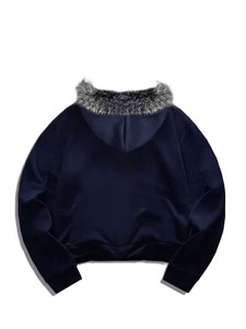 Mens Navy Blue <b>Gothic</b> Zip Up <b>Hoodie</b> Fur Hood Tribal Y2K Graphic Oversized Streetwear Baggy Hip Hop Hooded Sweatshirt Jacket - Product Image 2
