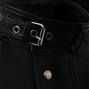 2026 Men's Black Solid Color <b>Leather</b> Moto <b>Jacket</b> Stand Collar Button Closure Regular Fit Biker Style <b>Jacket</b> Available For Sale - Product Image 3