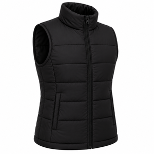 <b>Men's</b> <b>Black</b> Puffer <b>Vest</b> Stand Collar Zipper Closure Breathable 100% Polyester Windproof Winter Outerwear Sleeveless Solid Color - Product Image 3