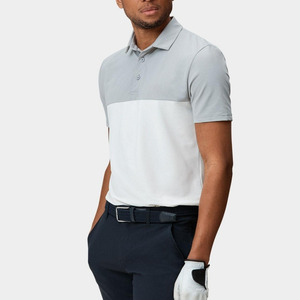 Polo de Manga Corta para Hombre, Color Gris con Bloques de Color, Secado Rápido, Estilo Golf, Corte Regular, Diseño Sólido - Product Image 2