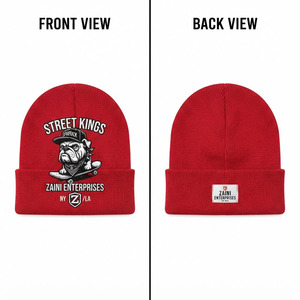 ZAINI ENTERPRISES Bonnet Rouge Broderie 3D Street Kings Unisexe Adulte Hiver Style Décontracté Y2K 100% Acrylique Cyclisme Plage - Product Image 1