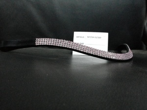 Banda de cejas de caballo de cuero negro genuino con diamantes de imitación estilo occidental Bling Eequipment. - Product Image 3