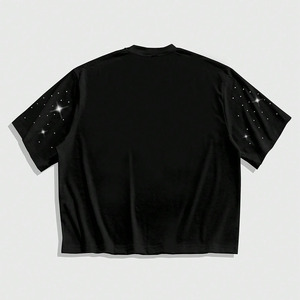 T-shirts pour hommes en coton 100% avec strass de luxe personnalisés, couleur unie, style streetwear décontracté, manches courtes, fournisseur en gros - Product Image 2
