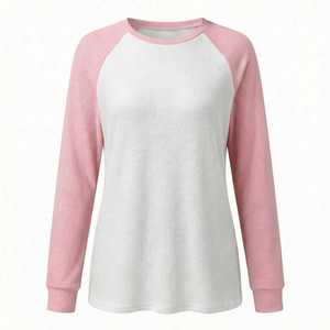 Custom Women <b>Waffle</b> Knit Thermal Long Sleeve Raglan Color <b>Block</b> Crewneck Casual Breathable T Shirt OEM ODM Wholesale - Product Image 4