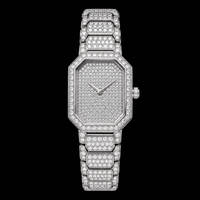 Montre-bracelet analogique de luxe en acier inoxydable argenté avec bracelet en caoutchouc, sertie de diamants moissanite octogonaux, bijou de mode hip-hop haut de gamme