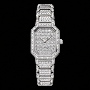 Reloj de Pulsera Analógico de Lujo con Diamantes de Moissanita Octogonales, Acero Inoxidable Plateado y Correa de Goma, Joyería de Moda Hip Hop Premium - Product Image 1