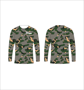 T-shirt à manches longues personnalisé à motif pixelisé vert, gris et beige, respirant et anti-transpiration, idéal pour l'entraînement sportif et le fitness - Product Image 1
