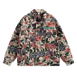 Chemise-veste à imprimé floral pour homme, col rabattu, fermeture éclair, coupe décontractée, vêtement de printemps, manches classiques - Product Image 1