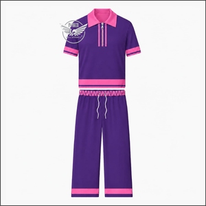 Conjunto de Camiseta Polo Personalizada con Nuevo Diseño para Mujer, Colores Morado y Rosa, Estilo Theta Phi Sigma, Corte Holgado Informal, Cintura Elástica con Cordón - Product Image 1
